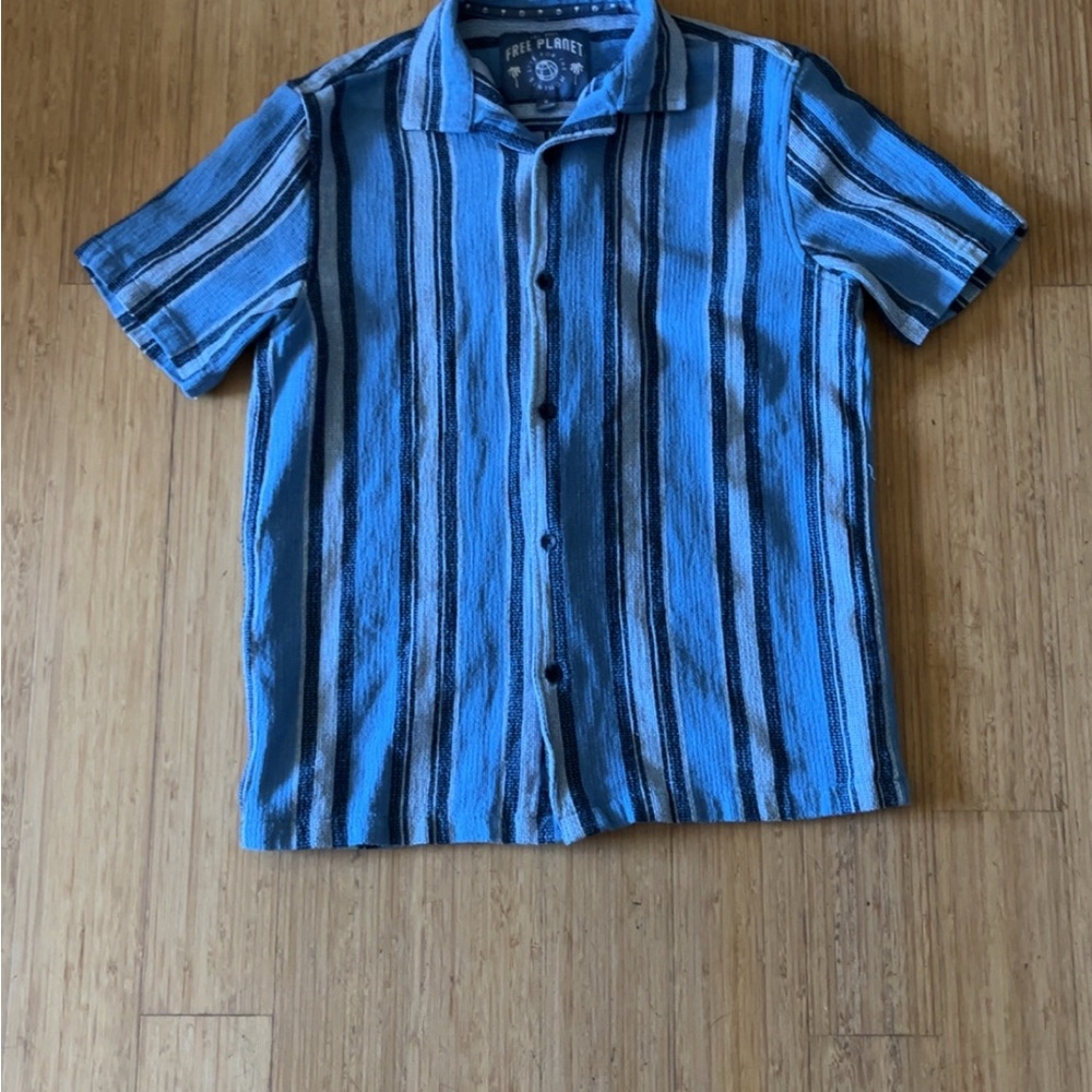 Free Planet Men's Blue and Black Striped Shirt